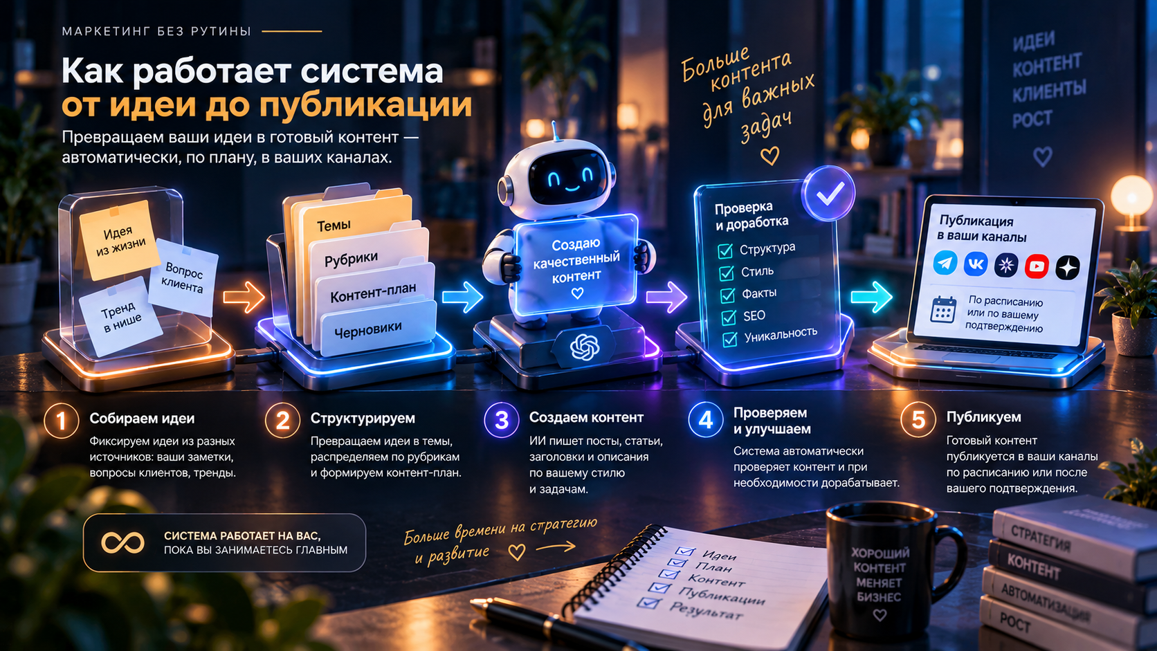 Пять шагов: от идеи до публикации в каналах